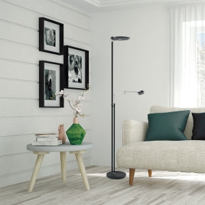 Czarna prosta lampa podłogowa dwa źródła światła Steinhauer 2663ZW Turound Light color LED 40W + 10W  2700K 185cm