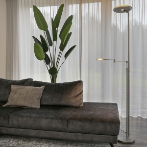 Srebrna prosta lampa podłogowa dwa źródła światła Steinhauer 2663ST Turound Light color LED 40W + 10W  2700K 185cm