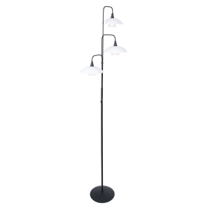 Czarna prosta lampa podłogowa białe klosze Steinhauer 2659ZW Tallerken 3xG9 168cm