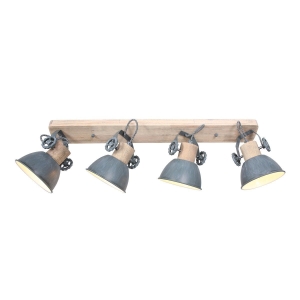 Drewniana industrialna lampa sufitowa szare klosze Mexlite 2729GR Gearwood 4xE27 90cm
