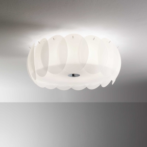 Biała lampa sufitowa plafon z szklanymi płatkami na bazie okręgu Ideal Lux 094014 Ovalino 8xE27 52cm x 20cm