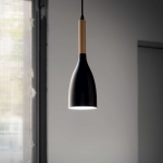Czarna smukła lampa wisząca z drewnianą nasadą klosza Ideal Lux 110752 Manhattan E14 11cm x 249cm