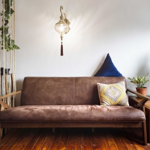 Lampa ścienna kinkiet orientalny z bursztynowym kloszem i chwostem Ideal Lux 115962 Harem E27