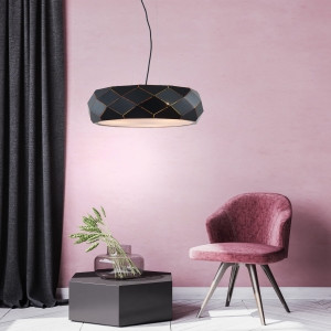 Czarna lampa wisząca z okrągłym foremnym kloszem z nacięciami Light Prestige LP-8069/1P BK Reus 3xE27 47cm x 120cm