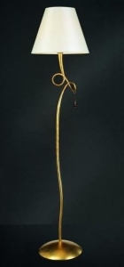 Złota lampa podłogowa dekoracyjna noga z zawieszką i kremowy abażur stożek Mantra 3543 Paola E14 173cm x 40cm