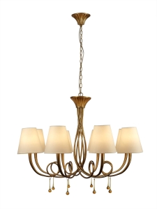Złota lampa wisząca żyrandol z abażurem i zawieszkami Mantra 6205 Paola Gold 8xE14 95cm x 200cm