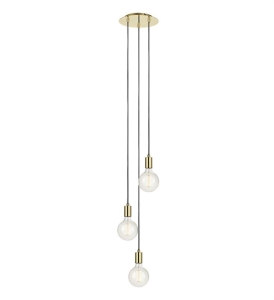 Lampa wisząca złota okrągła podsufitka i oprawki z czarnym tekstylnym sznurkiem MarkSlojd 106333 Sky 3xE27 161cm x 25cm