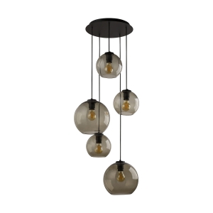 Lampa wisząca szklane dymne klosze kule na czarnych kablach i okrągłej podstawie Nowodvorski 7642 Vetro V 5xE27 120cm x 45cm