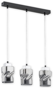 Lampa wisząca z trzema kloszami z chromem na czarnej listwie Lemir O2963 W3 CZA + CH Meru 3xE27