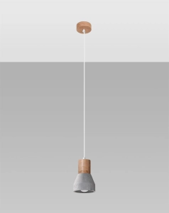 Szara mała lampa wisząca z betonu i drewna Sollux Lighting SL.0964 Qubic E27