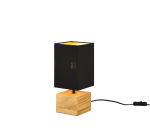Lampa nocna stołowa mała nowoczesna kwadratowa drewniana podstawa z czarnym abażurem z tkaniny RL R50171080 Woody E14 30cm
