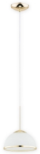 Lampa wisząca z białym kopułowym kloszem i złotymi dodatkami Lemir O3133 W1 ZL Freja E27 19,5cm