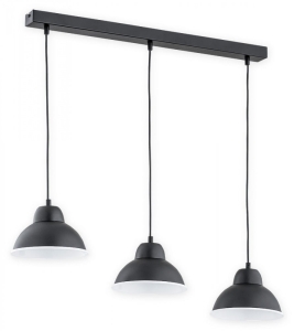 Czarna lampa wisząca listwa z kopułowymi kloszami o białym wnętrzu Lemir O2983 W3 CZA + BIA Astro 3xE27