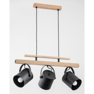Lampa wisząca nad stół na drewnianej listwie regulowane metalowe czarne klosze Telya Alfa 63009 3xE27 80cm x 63cm