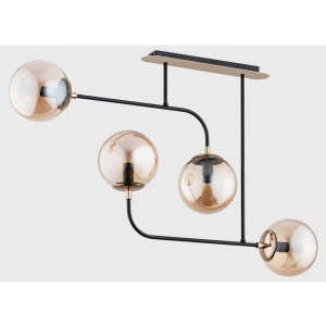 Lampa sufitowa na listwie do salonu nowoczesna czarno złota bursztynowe szklane klosze kule Taco Alfa 63043 4xE14 53cm x 83cm