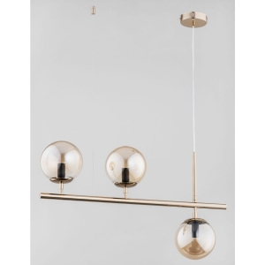 Nowoczesna lampa wisząca złota pozioma rurka z bursztynowymi kloszami Palermo Alfa 63038 3xE14 92cm x 71cm