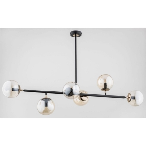 Lampa sufitowa na podłużnej czarnej listwie z złotymi dodatkami i szklanymi kloszami Sergio Alfa 63026 6xE14