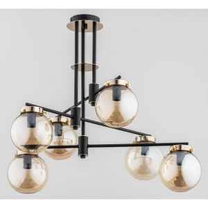 Nowoczesna lampa sufitowa czarno złota z bursztynowymi kloszami Bogota Alfa 63045 6xE14 58cm x 74cm