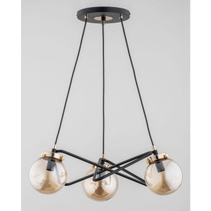 Nowoczesna lampa wisząca do salonu czarno złota bursztynowe szklane klosze kule Vega Alfa 63007 3xE14 66cm x 52cm