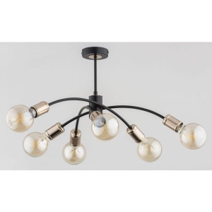 Nowoczesna lampa sufitowa plafon czarny ze złotymi oprawkami i rozłożystymi ramionami Ralph Alfa 63051 6xE27 31cm x 54cm