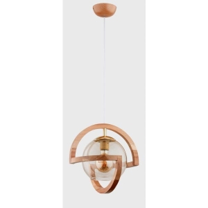 Designerska lampa wisząca w kolorze jasnego drewna bursztynowy szklany klosz kula w ramie Cabrio Wood Alfa 60907 E27 100cm x 32cm