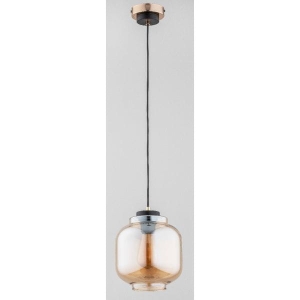 Nowoczesna bursztynowa lampa wisząca pojedyncza z beczułkowatym szklanym kloszem Lator Alfa 60879 E27 70cm x 20cm