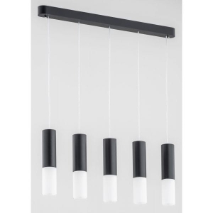 Lampa wisząca nad stół minimalistyczna koloru wenge i podłużne szklane białe klosze tuby Eliot Alfa 63046 5xE14 75cm x 65cm