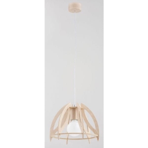 Pojedyncza lampa wisząca do jadalni z dekoracyjnym kloszem ze sklejki jasne drewno Haga Alfa 60902 E27 90cm x 30cm x 30cm