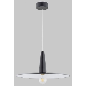 Czarna lampa wisząca kapelusz metalowy nowoczesny pojedynczy zwis ze sklejki Torres Wood Alfa 60887 E27 89cm x 54cm