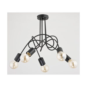 Czarna metalowa lampa sufitowa z kręconymi ramionami i odkrytymi oprawkami Tango Black Alfa 23175 5xE27 41cm x 50cm