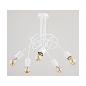 Biała lampa sufitowa metalowy designerski plafon z zakręconymi ramionami na odkryte żarówki Tango White Alfa 23615 5xE27 41cm x 50cm
