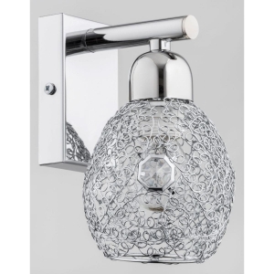 Lampa ścienna kinkiet chromowany z drucianym kloszem i ozdobnym kryształkiem Koszyczki New Alfa 25310 E14