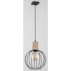Lampa wisząca na jedną żarówkę z industrialnym metalowym kloszem i drewnianym klockiem Arizan Alfa 27801 E27 90cm x 25cm