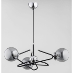 Nowoczesna lampa wisząca z designerskim stelażem czarny chrom szklane dymione klosze kule Laura Alfa 28473 3xE14 60cm x 60cm