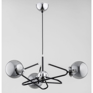 Nowoczesna lampa wisząca z designerskim stelażem czarny chrom szklane dymione klosze kule Laura Alfa 28473 3xE14 60cm x 60cm