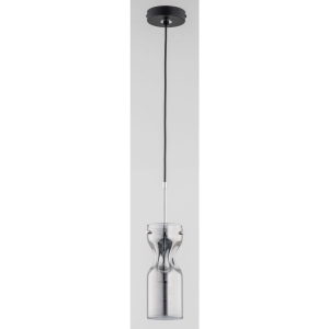Lampa wisząca pojedyncza z dymionym smukłym kloszem czarny przewód z oprawką chrom Kapris Mni Silver Alfa 60881 E14 76cm x 10cm