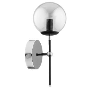  Nowoczesny kinkiet czarno srebrny lampa ścienna z dymionym szklanym kloszem kulą na pionowym stelażu Krab Black Alfa 60897 E14