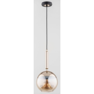 Nowoczesna lampa wisząca pojedyncza z bursztynowym kloszem na czarnym przewodzie Volda New Alfa 60915 E27 80cm x 20cm