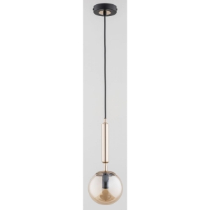 Nowoczesna lampa wisząca na jedną żarówkę złoto czarna z bursztynowym szklanym kloszem Volda Picolo Alfa 60916 E14 85cm x 15cm