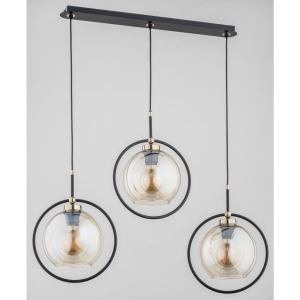 Lampa sufitowa nad wyspę czarna listwa i złote elementy szklane bursztynowe klosze z metalową ramką Seldi Alfa 62178 3xE27 90cm x 85cm