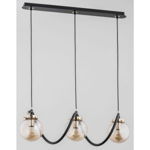 Lampa wisząca nad stół czarna listwa bursztynowe szklane klosze kulki i spiralny stelaż Gotta Alfa 62182 3xE14 90cm x 65cm