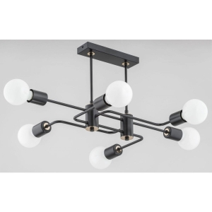 Techniczna lampa sufitowa w stylu industrialnym czarna bez kloszy z złotymi elementami Seba  Alfa 62185 6xE27 35cm x 72cm x 46cm