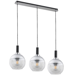 Lampa wisząca nad wyspę listwa czarno srebrna szklane transparentne klosze z metaliczną powłoką Adria Silver Alfa 62192 3xE27 90cm x 75cm