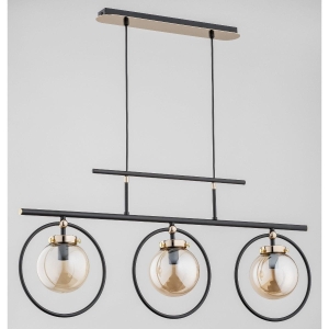 Designerska lampa wisząca nad stół czarno złota szklane bursztynowe klosze z metalową ramką na listwie Vasido Alfa 62196 3xE14 85cm x 80cm
