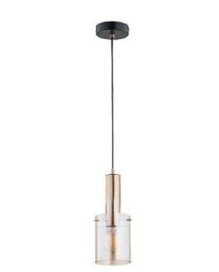 Nowoczesna lampa wisząca na jedną żarówkę złoto czarna z bursztynowym cylindrycznym kloszem Celia Gold Alfa 60832 E27 90cm x 15cm
