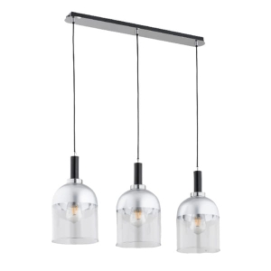 Lampa wisząca nad wyspę czarna chrom szklane transparentne klosze z metaliczną powłoką Vento Silver Alfa 62193 3xE27 90cm x 75cm