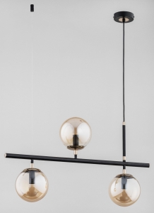 Lampa wisząca nowoczesna czarno złota szklane bursztynowe klosze kule Fingo Alfa 63037 3xE14 90cm x 71cm