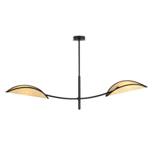 Lampa sufitowa czarny trzon beżowe rattanowe abażury przypominające liście Emibig 1108/2 Czarny Lotus 2 Black/Rattan 2xE14