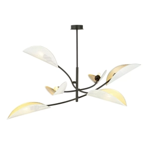 Lampa sufitowa czarny stelaż i biało złote klosze jak liście Emibig 1107/6 Lotus 6 White/Gold