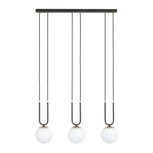 Lampa wisząca trzy kule szklane mleczne na czarnych przewodach ze złotym Emibig 1112/3 Czarny Glam 3 Black/Opal 3xE14